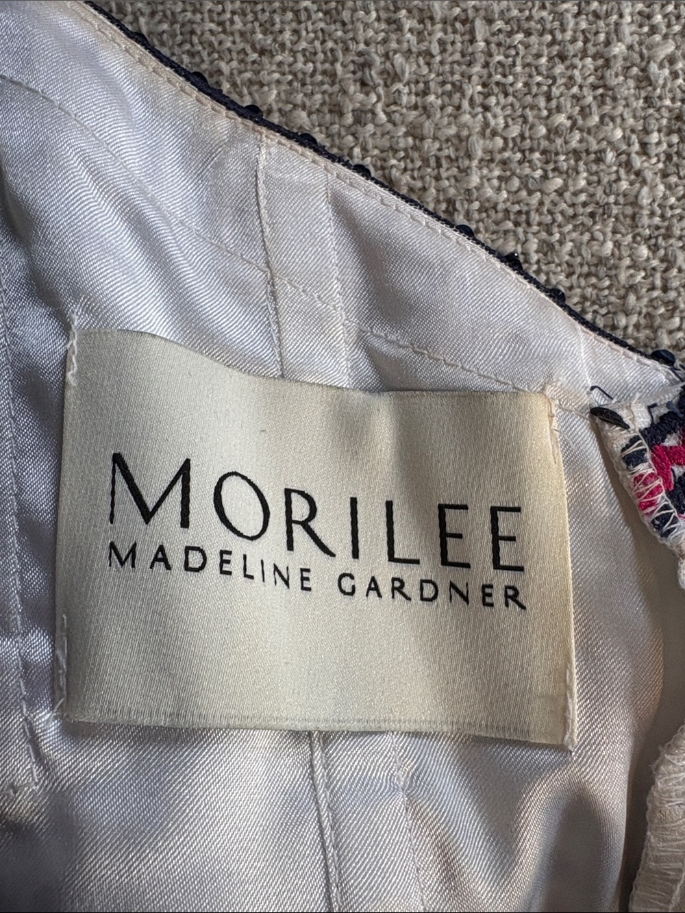 Morilee Madeline Gardner Navy Tulle Prom Dress Floral Pink Embellished Bodice 00 - Picture 13 of 14
